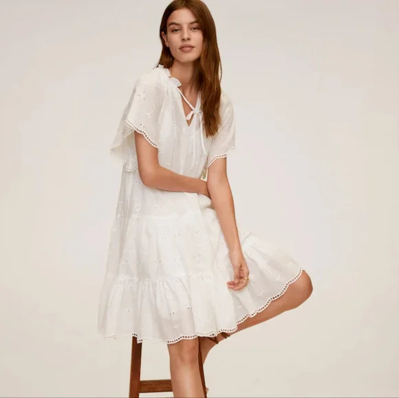 🔥Last 1🔥MANGO Embroidered cotton flare dress - Picture 5 of 8